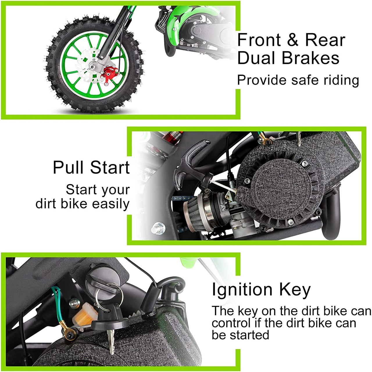 49cc Kids Mini Dirt Bike – Gas Powered 2-Stroke Engine |Ages 6–12 | Green