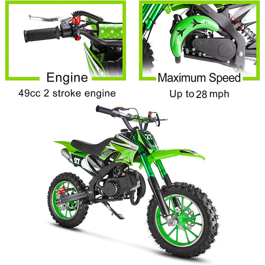 49cc Kids Mini Dirt Bike – Gas Powered 2-Stroke Engine |Ages 6–12 | Green