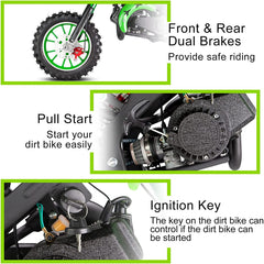 49cc Gas Powered 2-Stroke Mini Dirt Bike,10 Inch Off-Road Motorcycle Tires for Rough Terrain