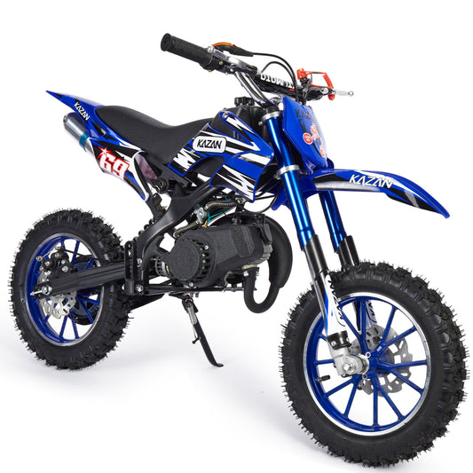 49cc Mini Dirt Bike for Kids | 2-Stroke Gas Powered Off-Road Motorcycle | 10" Wheels  | Ages 6-12 | Blue